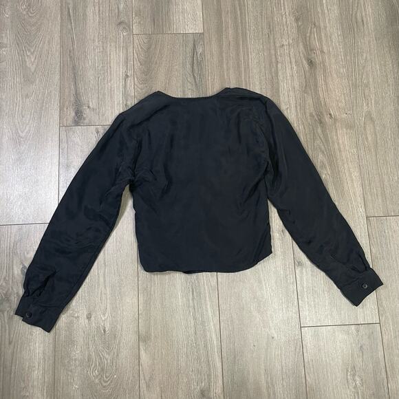 Madewell Brushed Ruched Front V Neck Long Sleeve Cupro Top US Women's 00 New - Picture 4 of 7